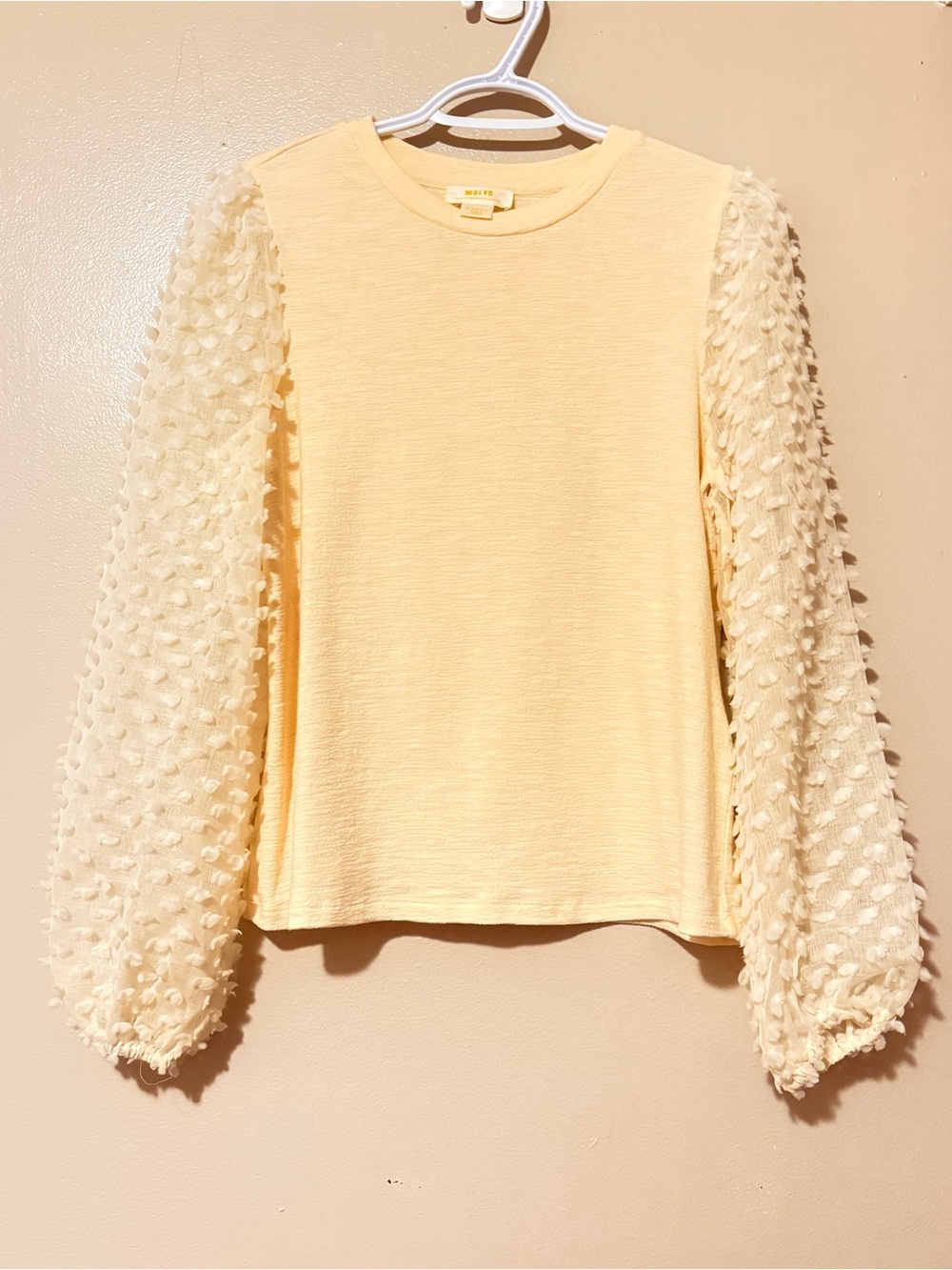Anthropologie Cream Textured Puff-Sleeve Top
